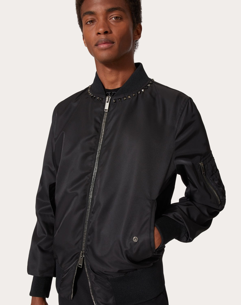 Valentino Men's Spring And Autumn Rivet Decoration Zipper Solid Color Nylon Long Sleeve Bomber Jacket Ngvp #9926