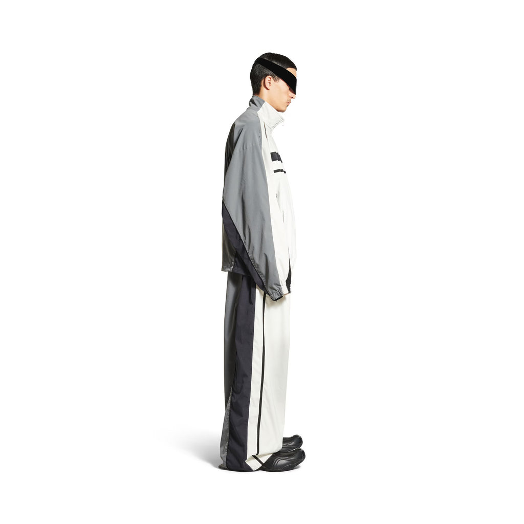 Balenciaga Men's Faded Black 50/50 Tracksuit Jacket Spring/Fall Zipper Long-Sleeve Outerwear Casual Patchwork Stretch Relaxed-Fit Sweatpants #81565