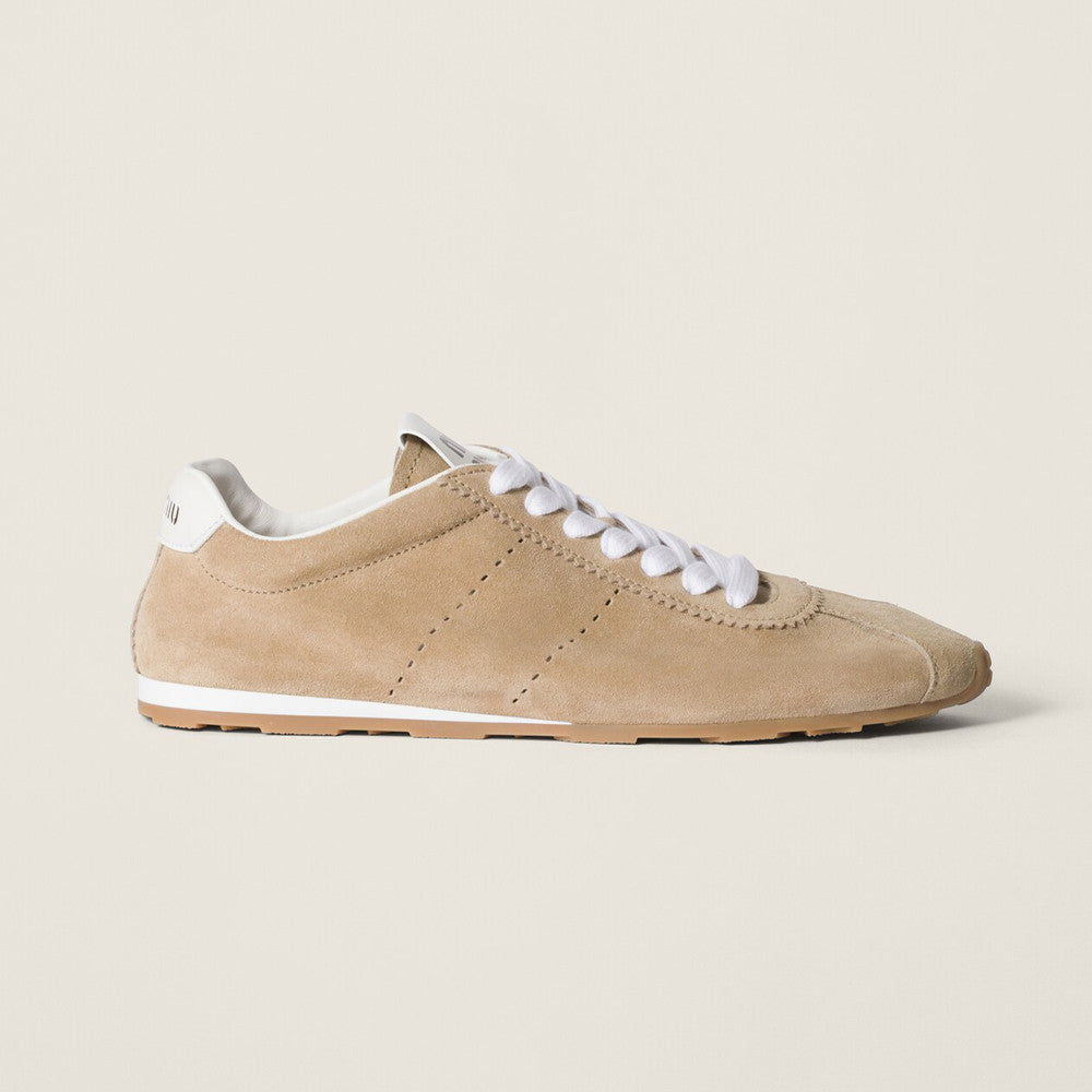 MiuMiu Women's Plume Nappa Leather and Suede Sneakers Four Seasons Round Toe Lace Up Solid Color Low Derby Shoes Casual Shoes #81347