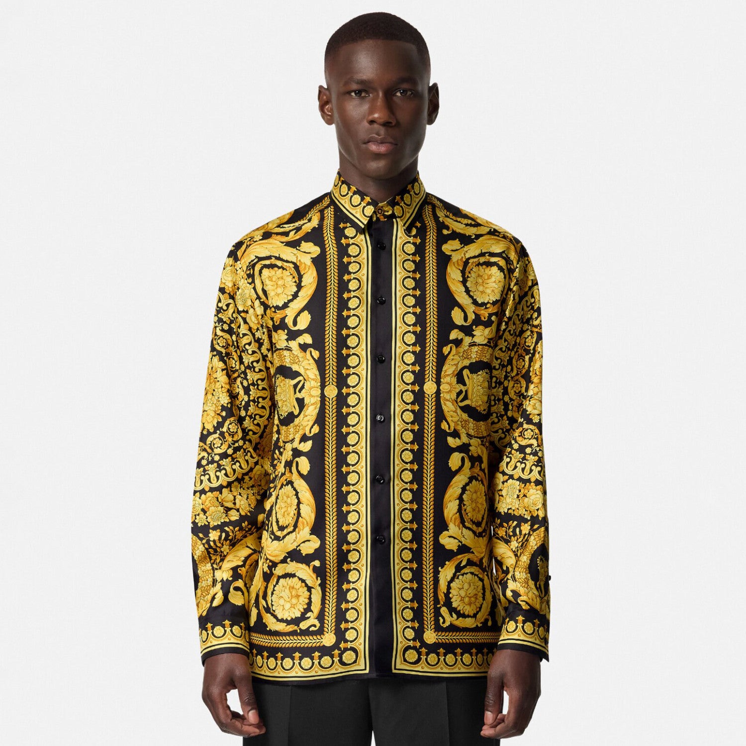 Versace Men's Spring and Autumn Barocco Printed Silk Shirt Fashion Casual Lapel Single Breasted Long Sleeve Tops #74977