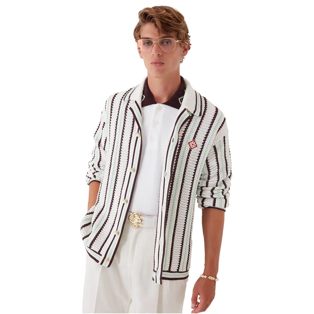 CASABLANCA 25SS Men's Brown Vertical Striped Long-sleeved Sweater Cardigan #333098