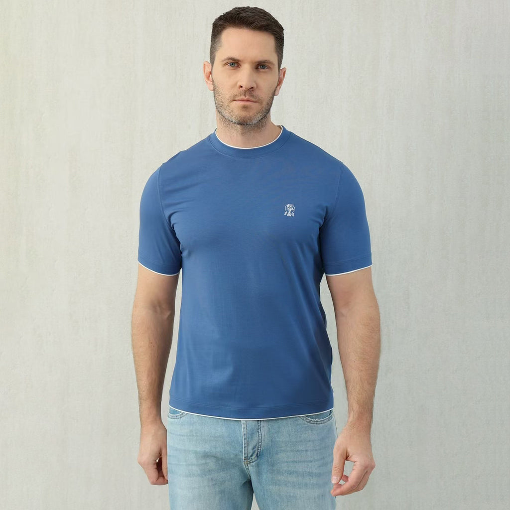 Brunello Cucinelli Men's Summer Solid Color Round Neck Cotton Short Sleeve T-Shirt #75337