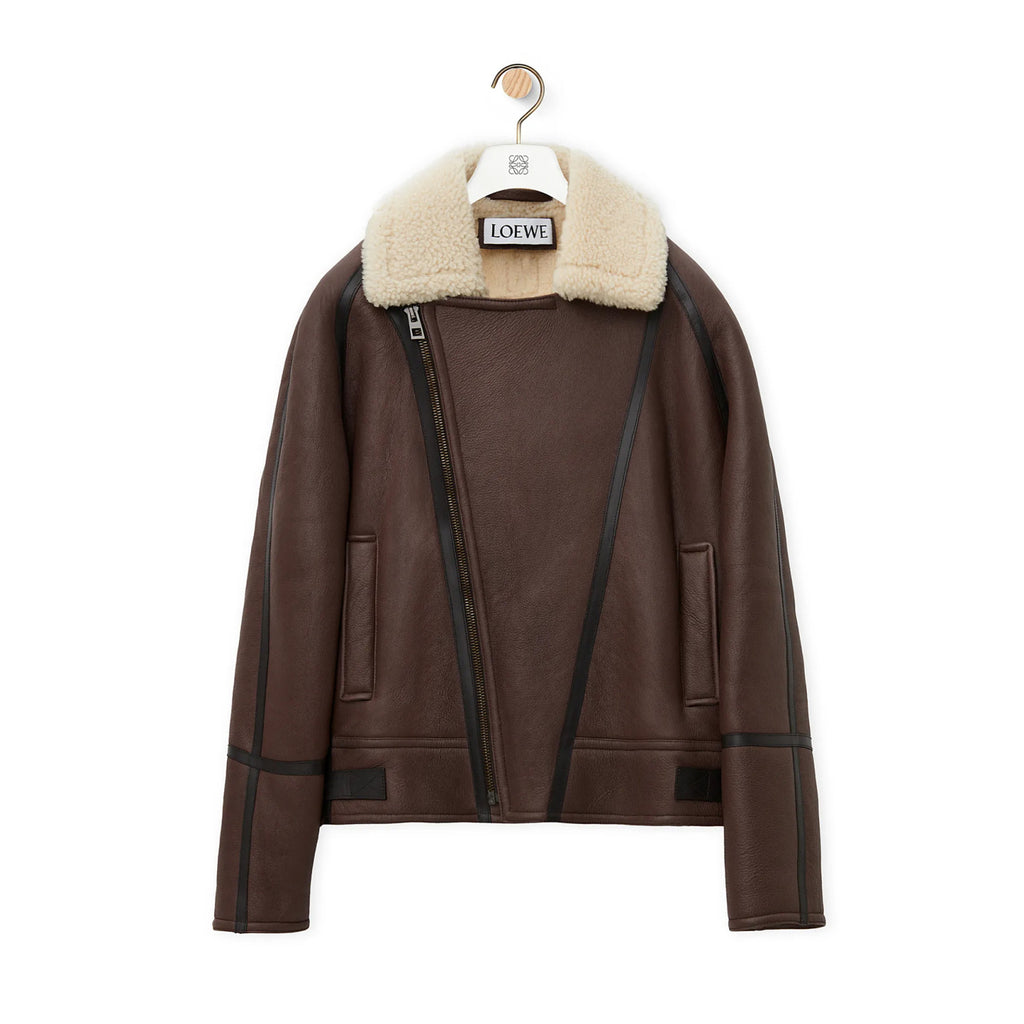 Loewe Men's Autumn And Winter Shearling Pilot Jacket Solid Color Zipper Lapel Loose Leather Jacket ﻿Ngvp #9776