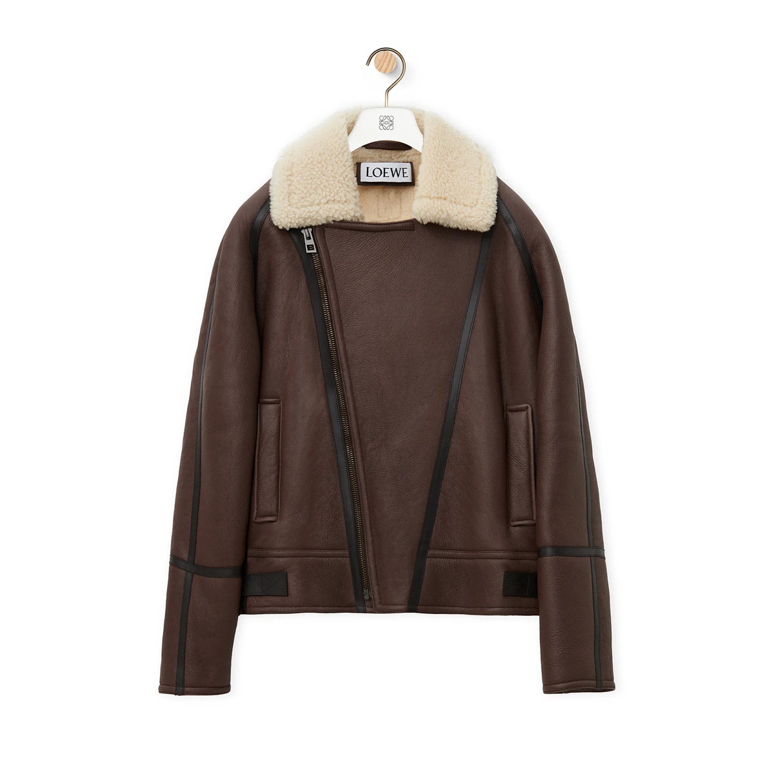 Loewe Men's Autumn And Winter Shearling Pilot Jacket Solid Color Zipper Lapel Loose Leather Jacket ﻿Ngvp #9776