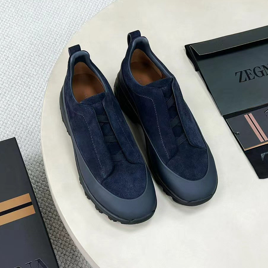 Ermenegildo Zegna Triple Stitchâ„?Monte Men's Fall/Winter Fashion Casual Round Toe Slip On Leather Suede Low Top Slip On Sneakers Shoes #78782