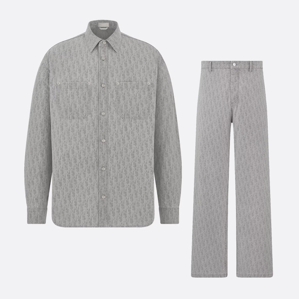 Dior Men's Spring And Fall Letters Full Print Lapel Single Breasted Long Sleeved Denim Shirt Jeans Pants Set Suit #74966