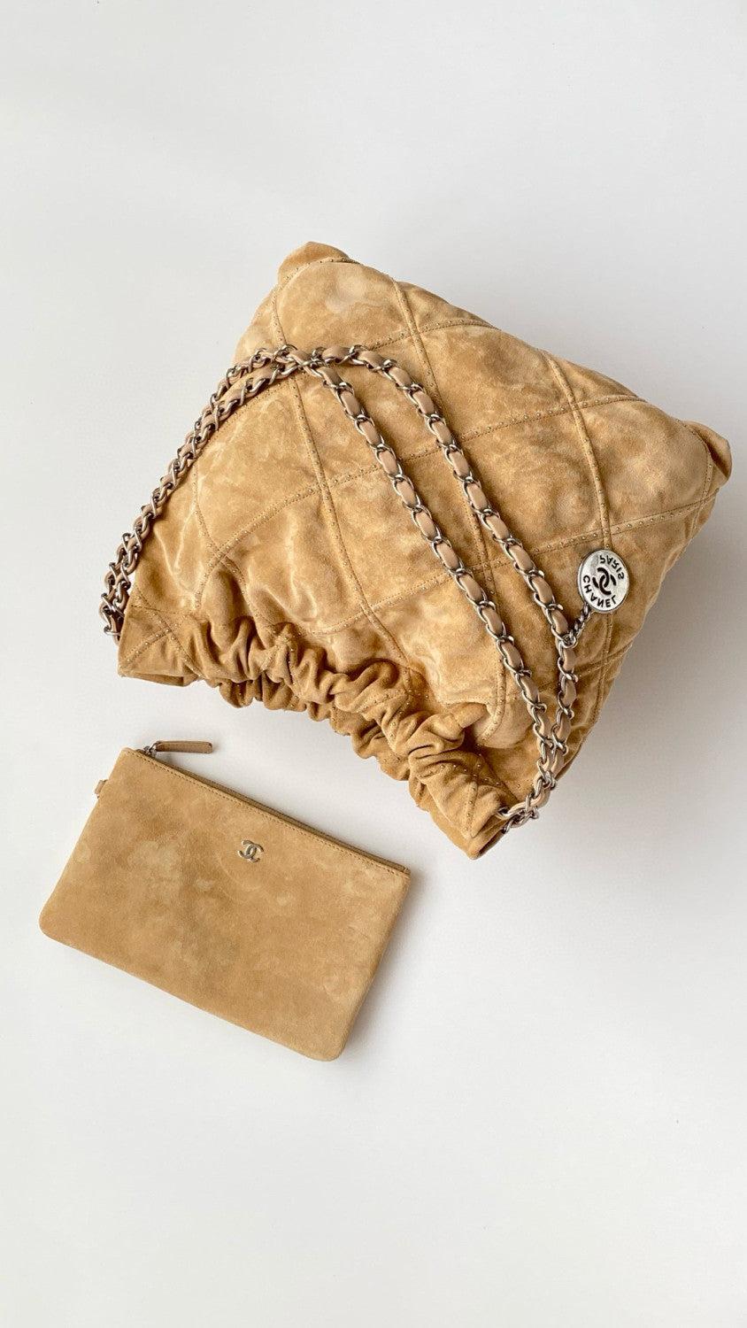 Chanel Women's Solid Colour Chain Shoulder Strap Suede Leather Studded Quilted Design Shoulder Tote Bag Bags #76948