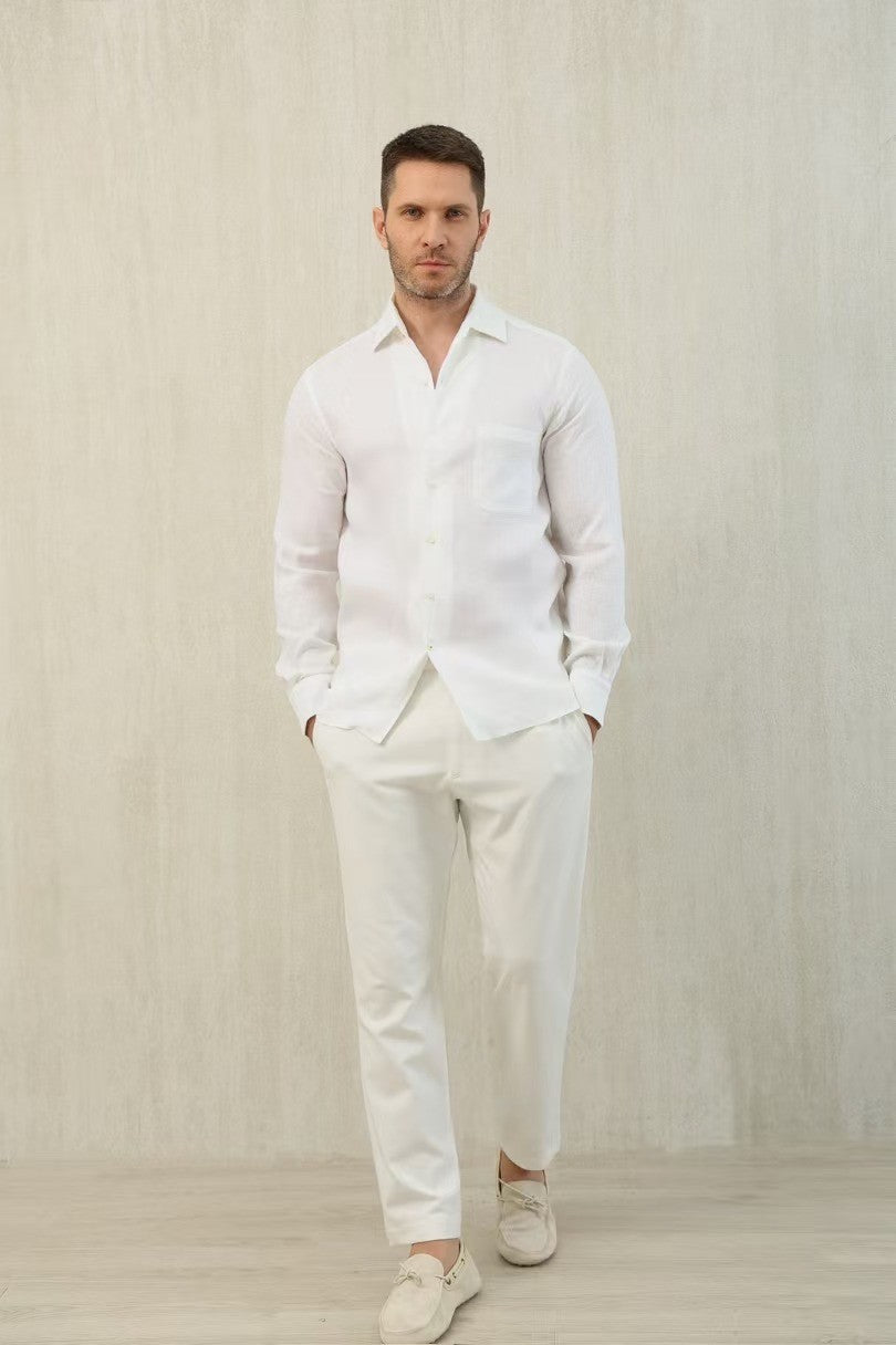 Loro Piana Men's Spring And Summer Solid Color André Shirt Lapel Single-breasted Linen Shirt Ngvp #7962