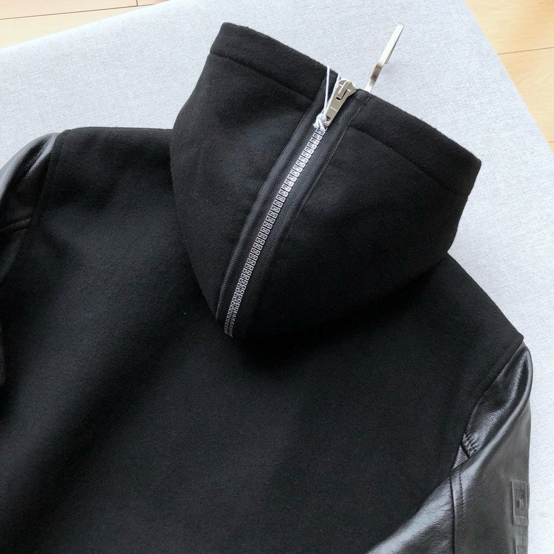 Givenchy Men's Fall/Winter Black Logo Printed Single Breasted Hooded Aviator Jacket #72996