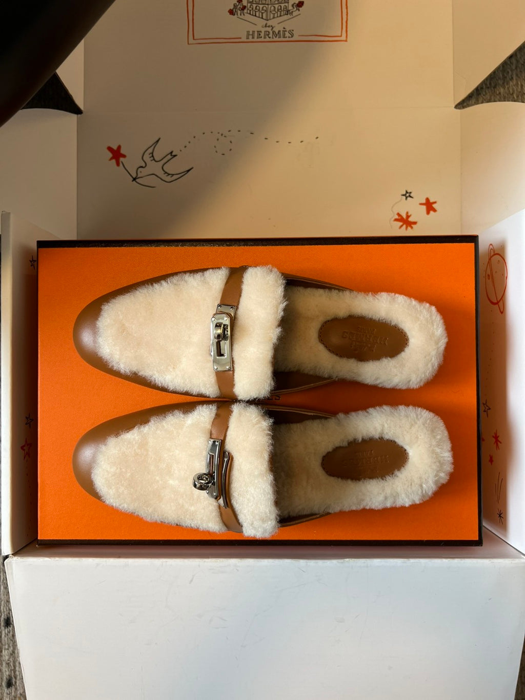 Hermes Women's Winter Head-Covering Half-Support Shoes Casual Solid Color Oz Flat Mule Slippers #81518