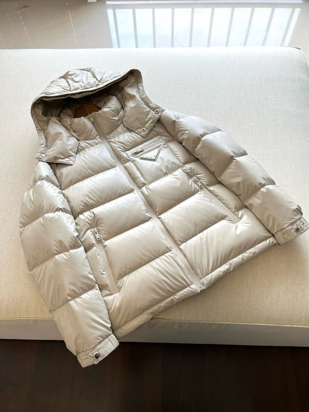 Prada Men's Autumn and Winter Solid Color Detachable Hood Zipper Long Sleeve Down Jacket #74319
