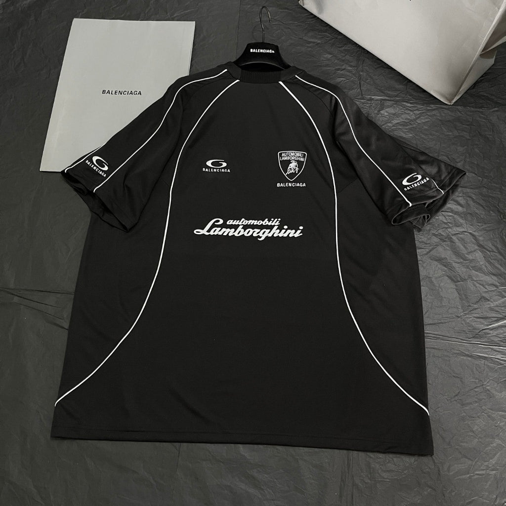 Balenciaga I Automobili Lamborghini Oversized Soccer Men's Summer Short Sleeved T-shirt In Black Mesh Jersey Casual Shorts Set Suit #77457