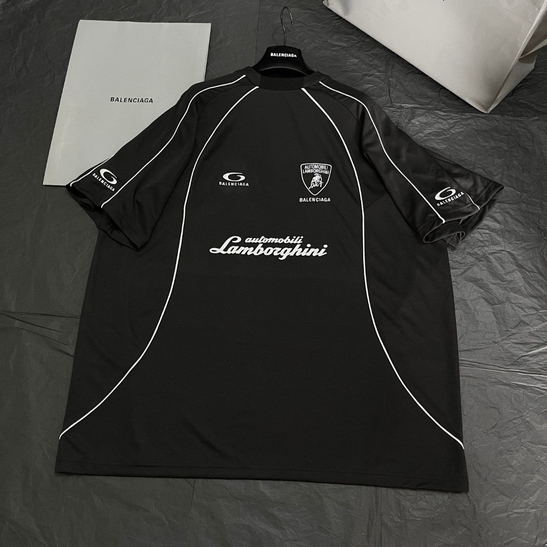 Balenciaga I Automobili Lamborghini Oversized Soccer Men's Summer Short Sleeved T-shirt In Black Mesh Jersey Casual Shorts Set Suit #77457