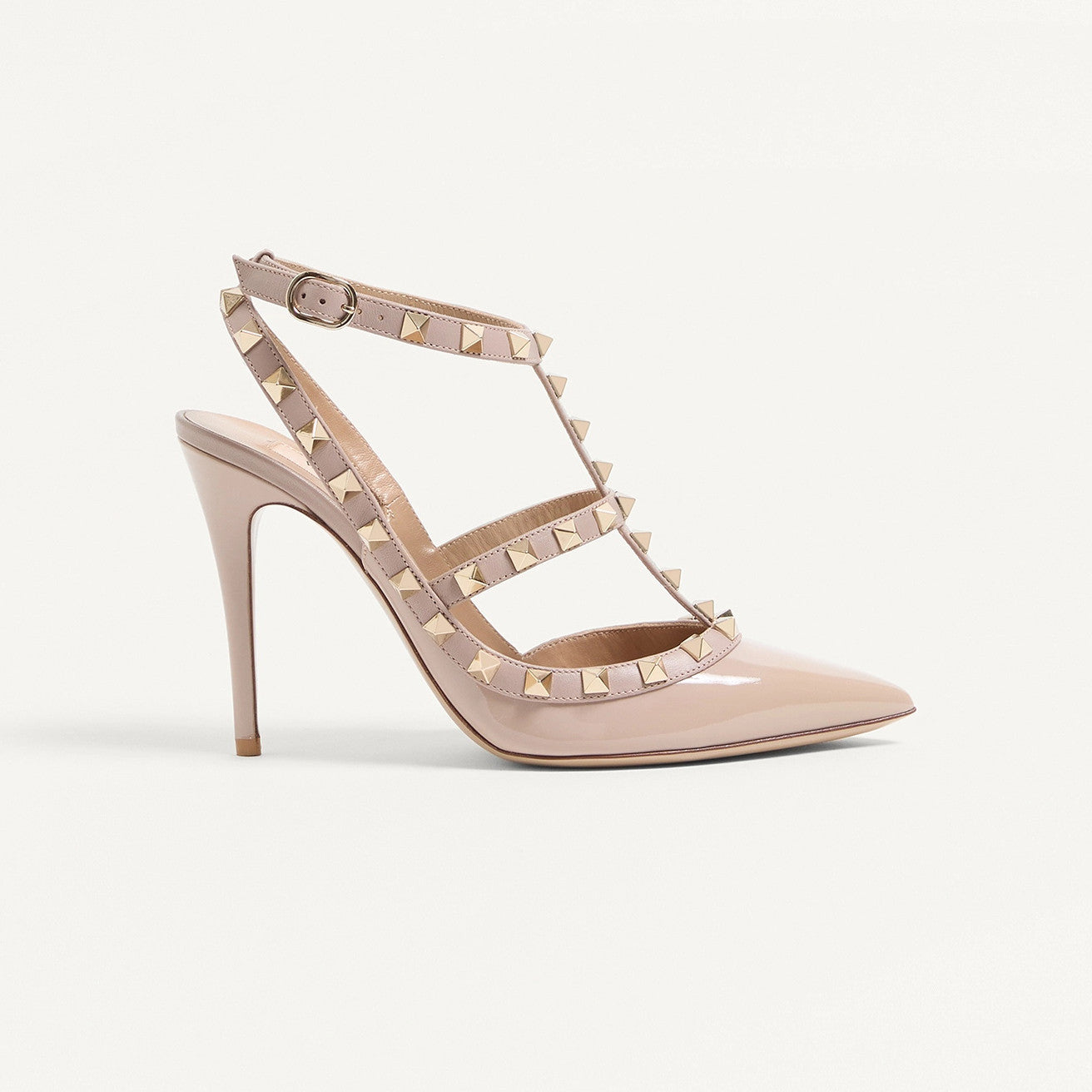 Valentino ROCKSTUD Women's Summer Classic Pointed-Toe Open-Back Stiletto Patent Leather Lace Up Studded Double-Strap High Heels #78999