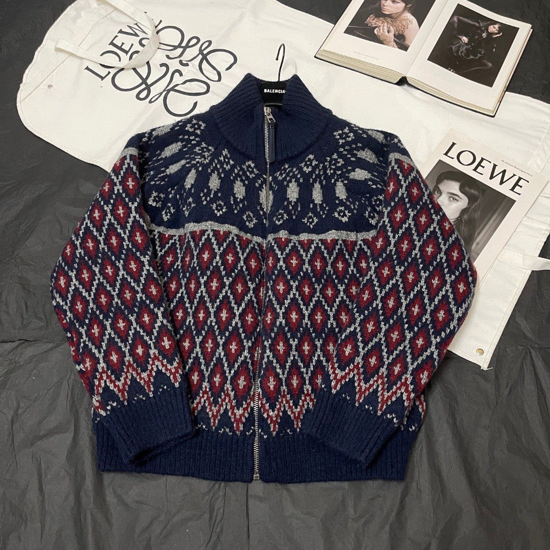 LOEWE Zip-up cardigan wool Blue #335456