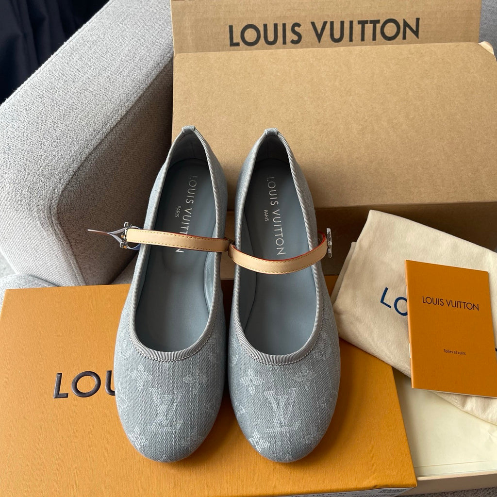 Louis Vuitton x TM ROMY Women's Spring/fall Fashion Classic Round Toe Slip On Logo Print Flat Mary Jane Ballet Flats  Shoes #79212