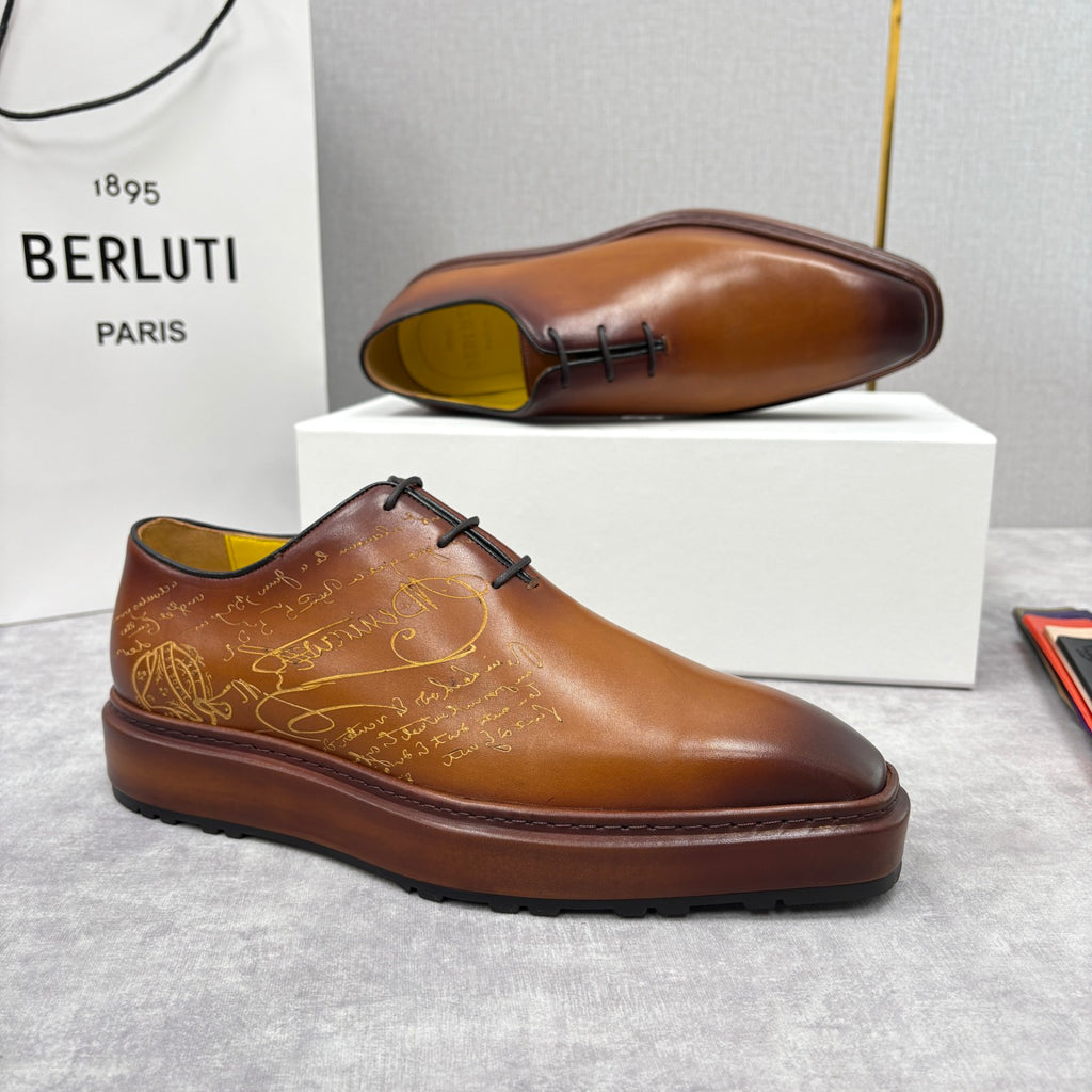 Berluti Men's Spring/Fall Classic Elegant Leather-Sourced Elastic Formal Midsole Dress Shoes #78574