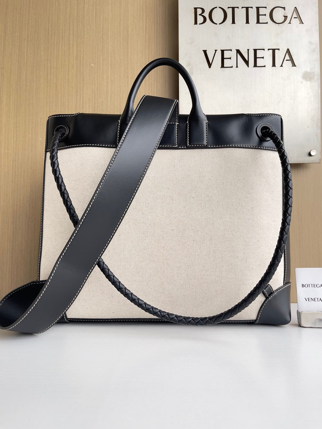 Bottega Veneta Women's Colorblocking Andiamo Leather Canvas Rucksack Tote Bag Bags #76523