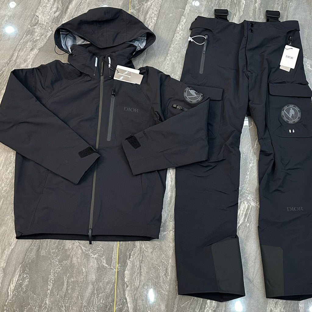 Dior Men's And Women's Fall/winter Fashion Classic Solid Color Hooded Zipper Windbreaker Jacket Solid Color Casual Suspender Pants Workwear Pants Ski Suit Set #79441