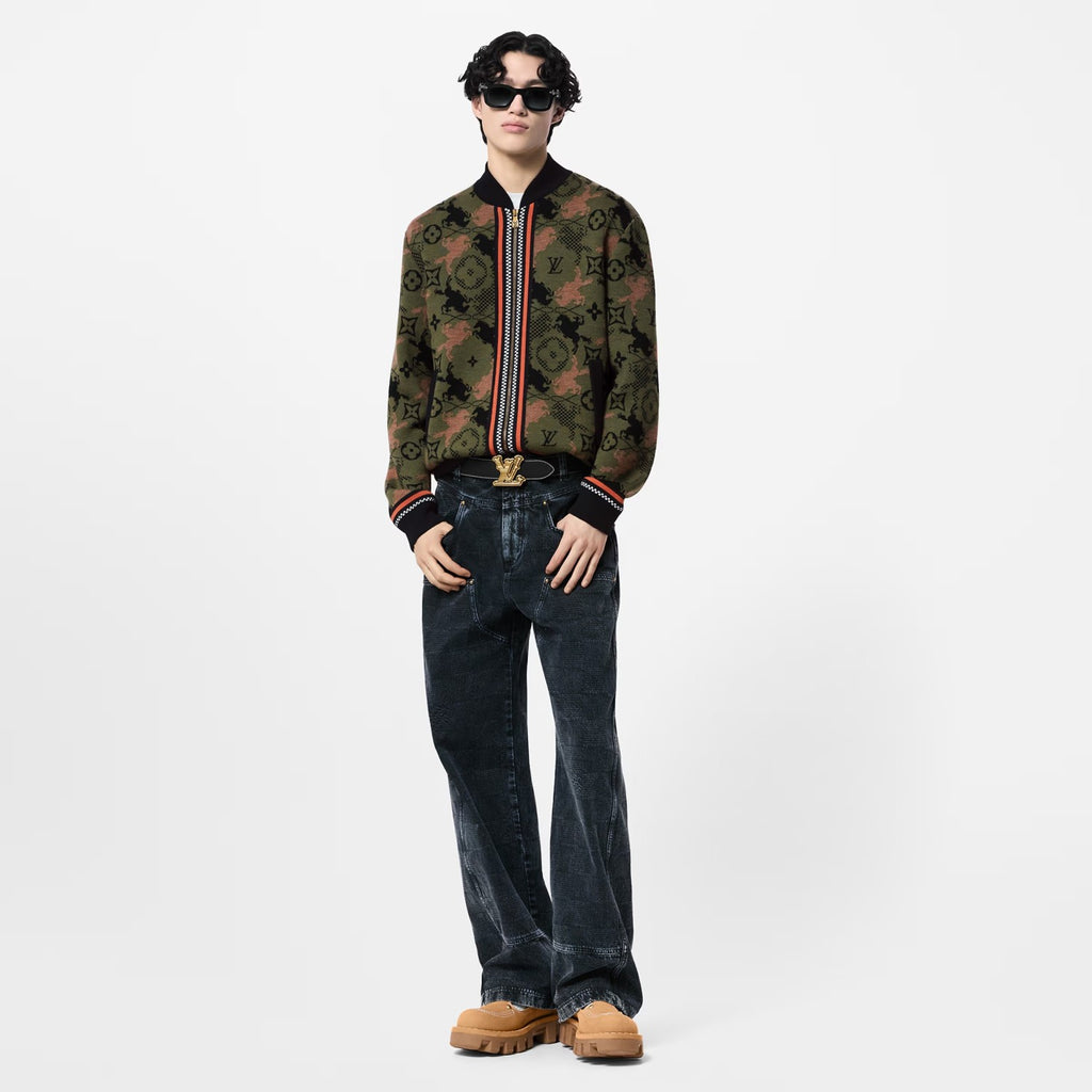 Louis Vuitton Men's Spring Autumn Solid Color Jacquard Pattern Sheep Wool Pilot Knit Long Sleeve Coat Jacket #71534