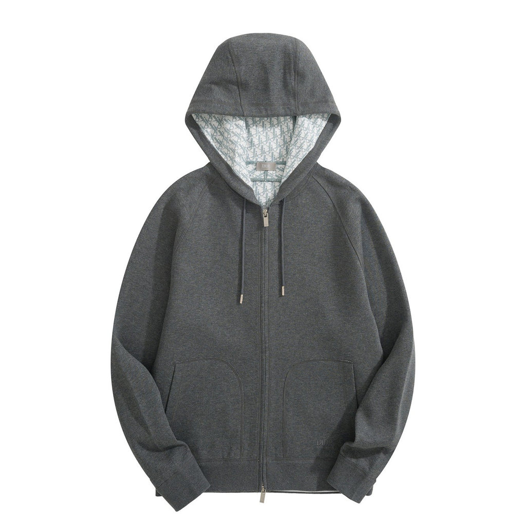 Dior Men's Spring and Autumn Solid Color Hooded Drawstring Cashmere Zipper Jacket Casual Trousers Pants Set Suit #72952