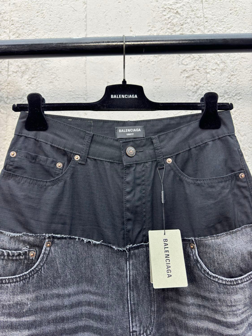 Balenciaga Men's And Women's Spring And Fall Solid Color Splicing Effect Button Loose Fit Jeans Pants #75497