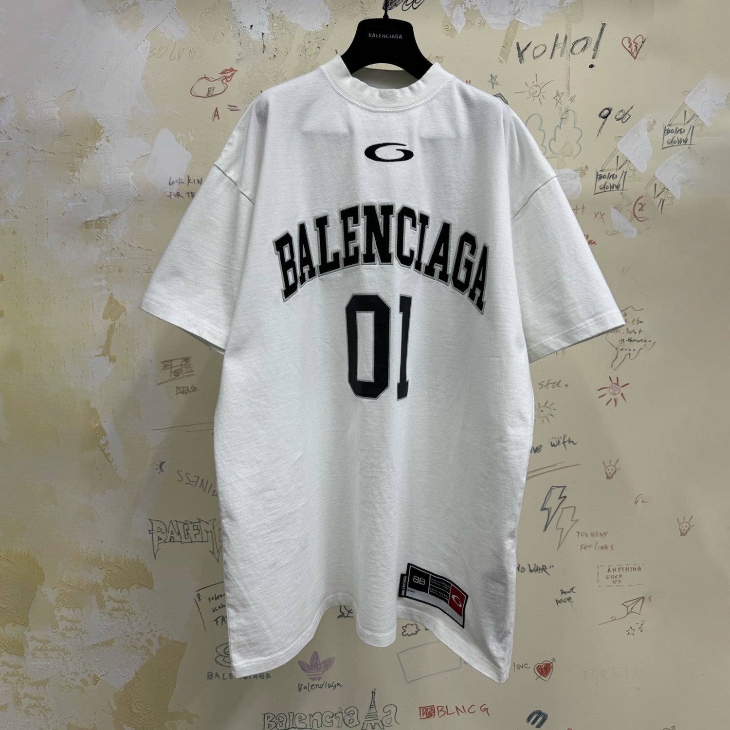 Balenciaga Basketball Series Men's Black And White Retro Plain Knit Silhouette T-shirt 01 Jersey High Street Trendy Short Sleeve Round Neck Loose T-shirt #71857