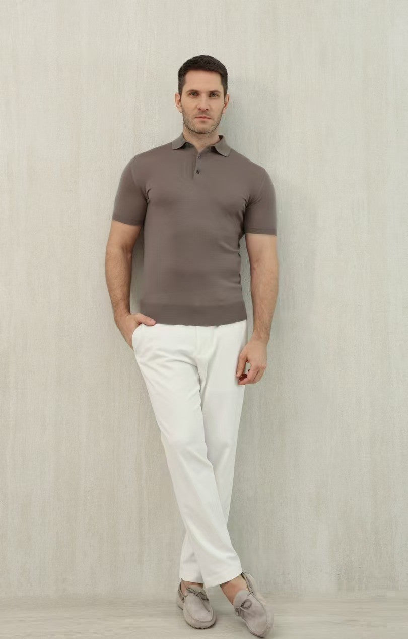 Loro Piana Men's Summer Lapel Straight Solid Color Fitted Pullover Short Sleeve Polo Shirt Ngvp #1554