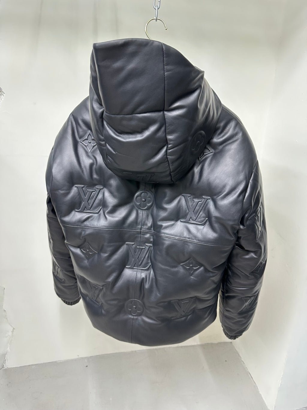 Louis Vuitton Men's Autumn and Winter Solid Color Embossed Printed Hooded Zipper Long Sleeve Puffer Down Jacket #75245
