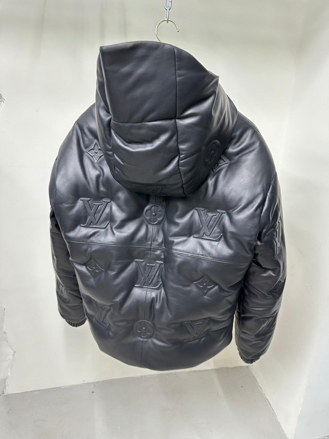 Louis Vuitton Men's Autumn and Winter Solid Color Embossed Printed Hooded Zipper Long Sleeve Puffer Down Jacket #75245