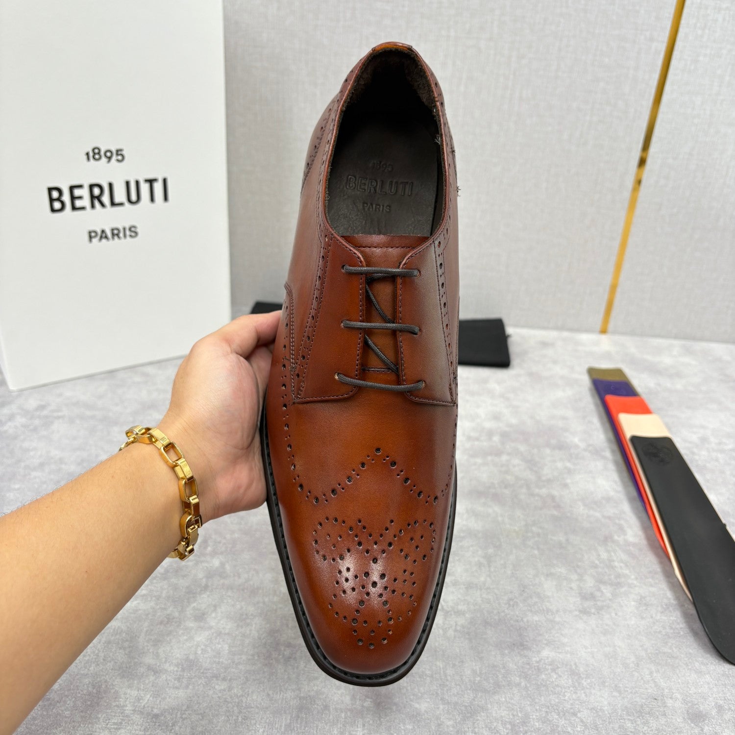 Berluti Alessio Natural Men's Spring/Fall Fashion Classic Leather Brogue Oxford Shoes with Thick Rubber Sole Calfskin Derby Shoes #78573