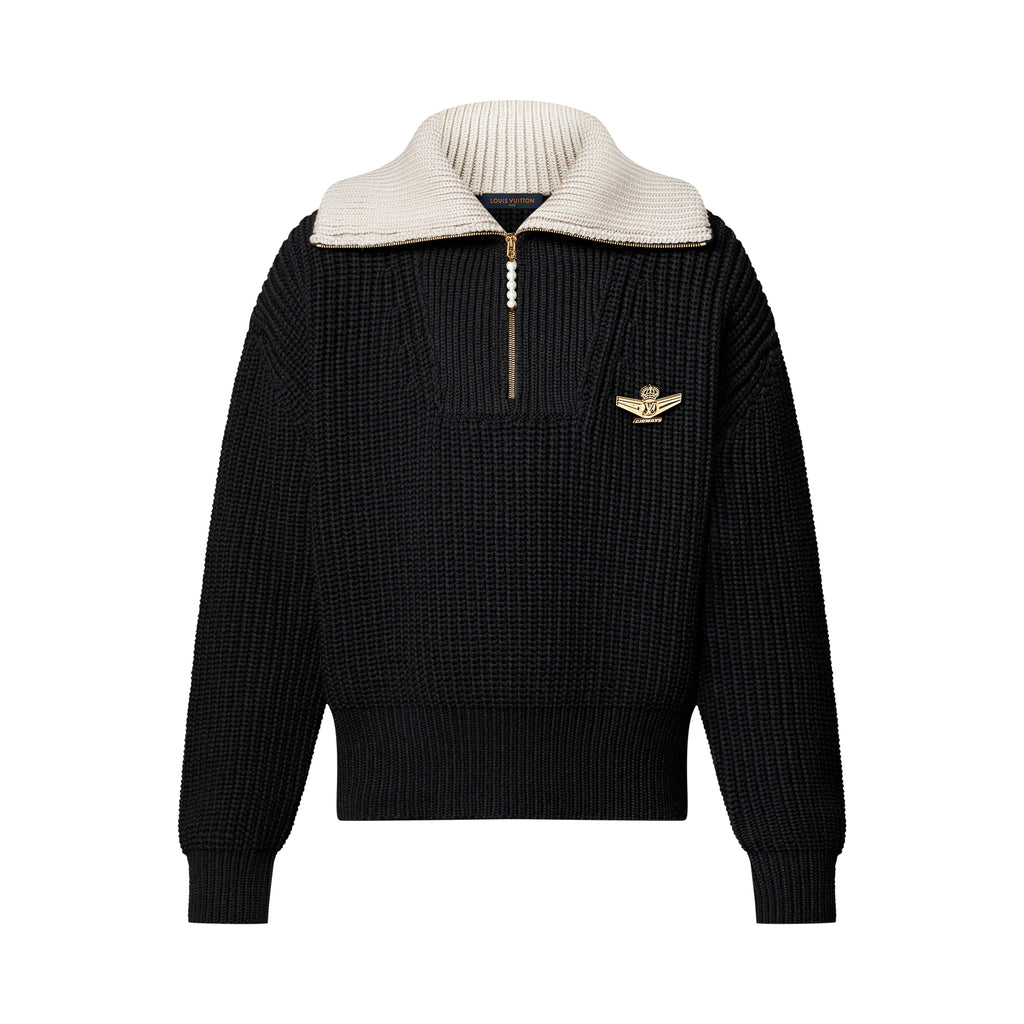Louis Vuitton Men's And Women's Fall/Winter Fashion Casual Collared Half Zip Pullover Sweater Sheep Wool Blend Cable Knit Sweater #78898