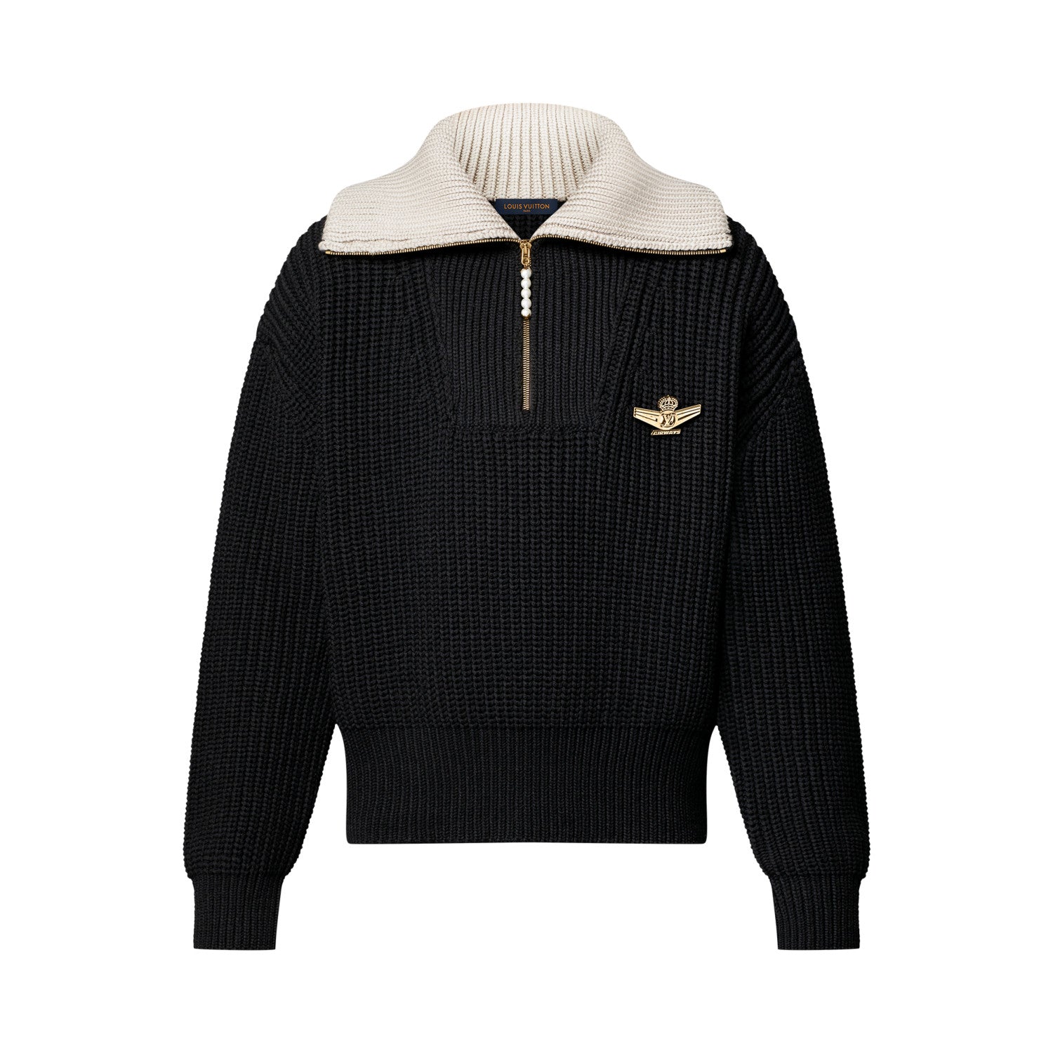 Louis Vuitton Men's And Women's Fall/Winter Fashion Casual Collared Half Zip Pullover Sweater Sheep Wool Blend Cable Knit Sweater #78898