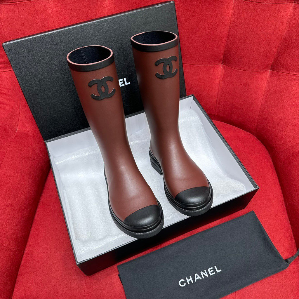 Chanel 25S Fashion Overalls Tall Boots Women's Beige Anti-Slip Rain Boots #332426