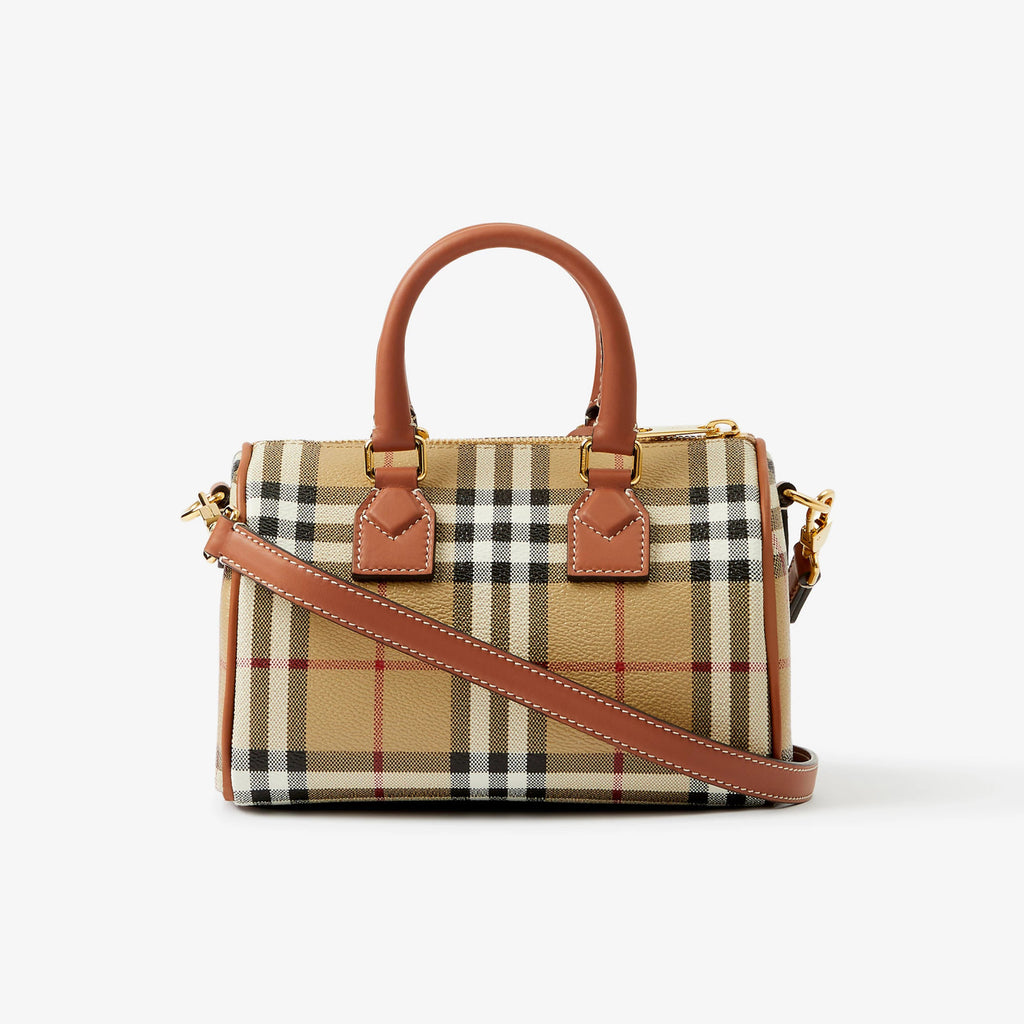 Burberry Women's Fashion Classic Letter Embossed Logo Adjustable Shoulder Strap Zipper Closure Mini Checkered Bowling Bag Bags 80713571 #79182