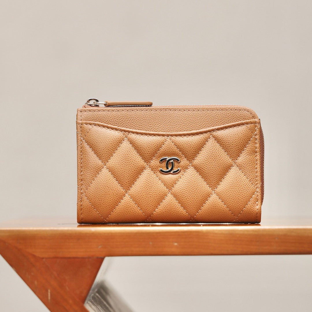 Chanel Women's Solid Color Card Case Zipper Closure Leather Wallet Coin Purse Bags Bag #71929