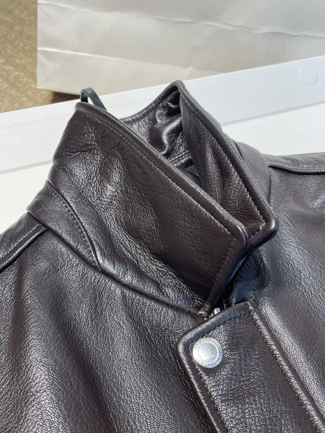 Brunello Cucinelli Men's Spring/Autumn Sheepskin Solid Color Zipper Collar Long Sleeve Grained Leather Aviator Jacket Ngvp #2286