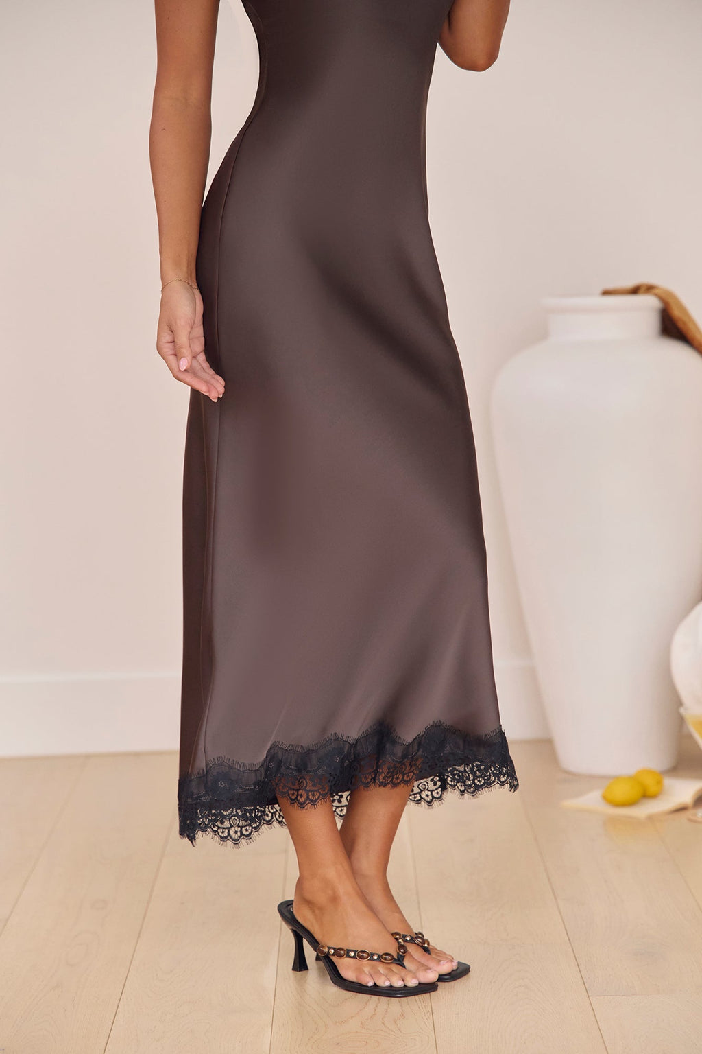 Feel The Moment Satin Maxi Dress Brown