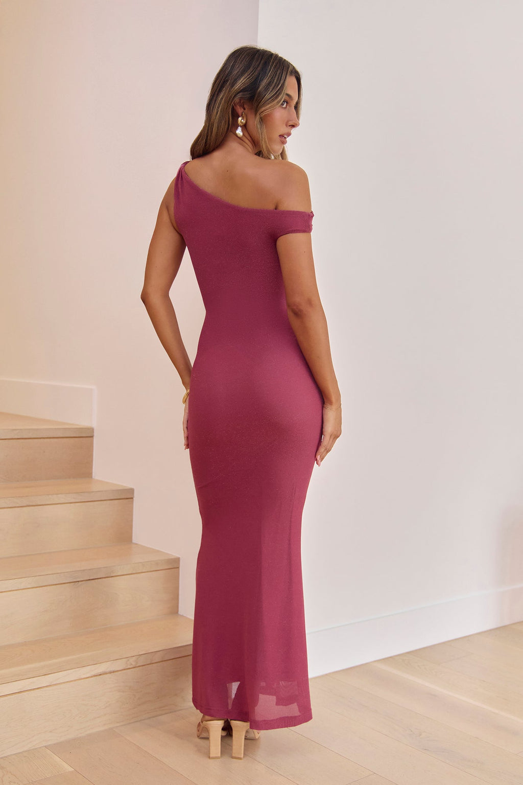 Hear The Stars Off Shoulder Maxi Dress Plum