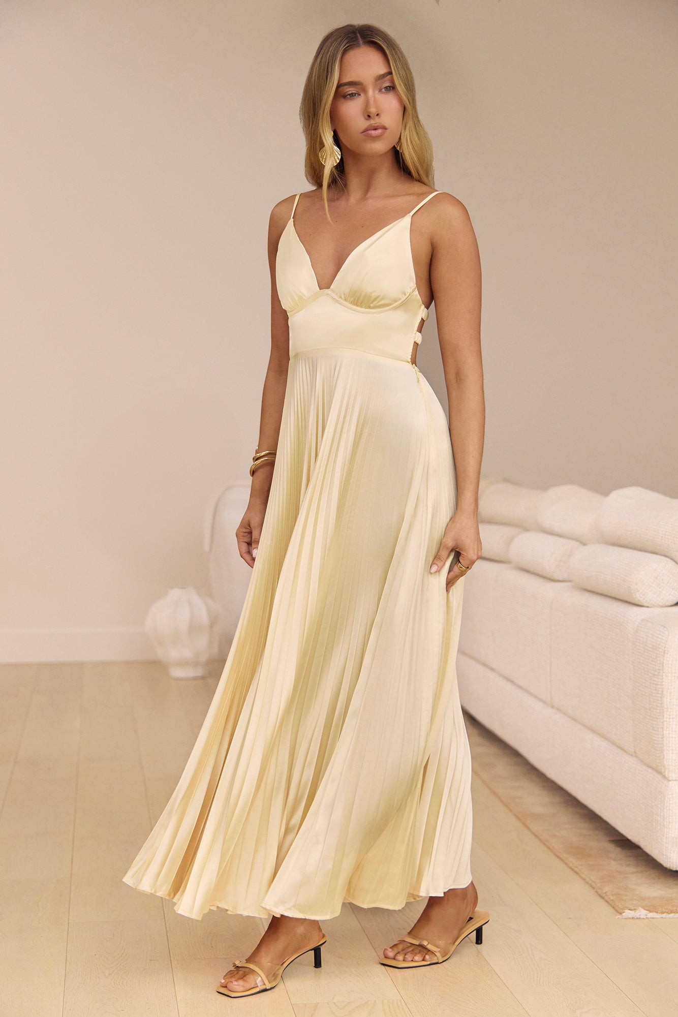 Ray Of Sunlight Plisse Satin Maxi Dress Yellow