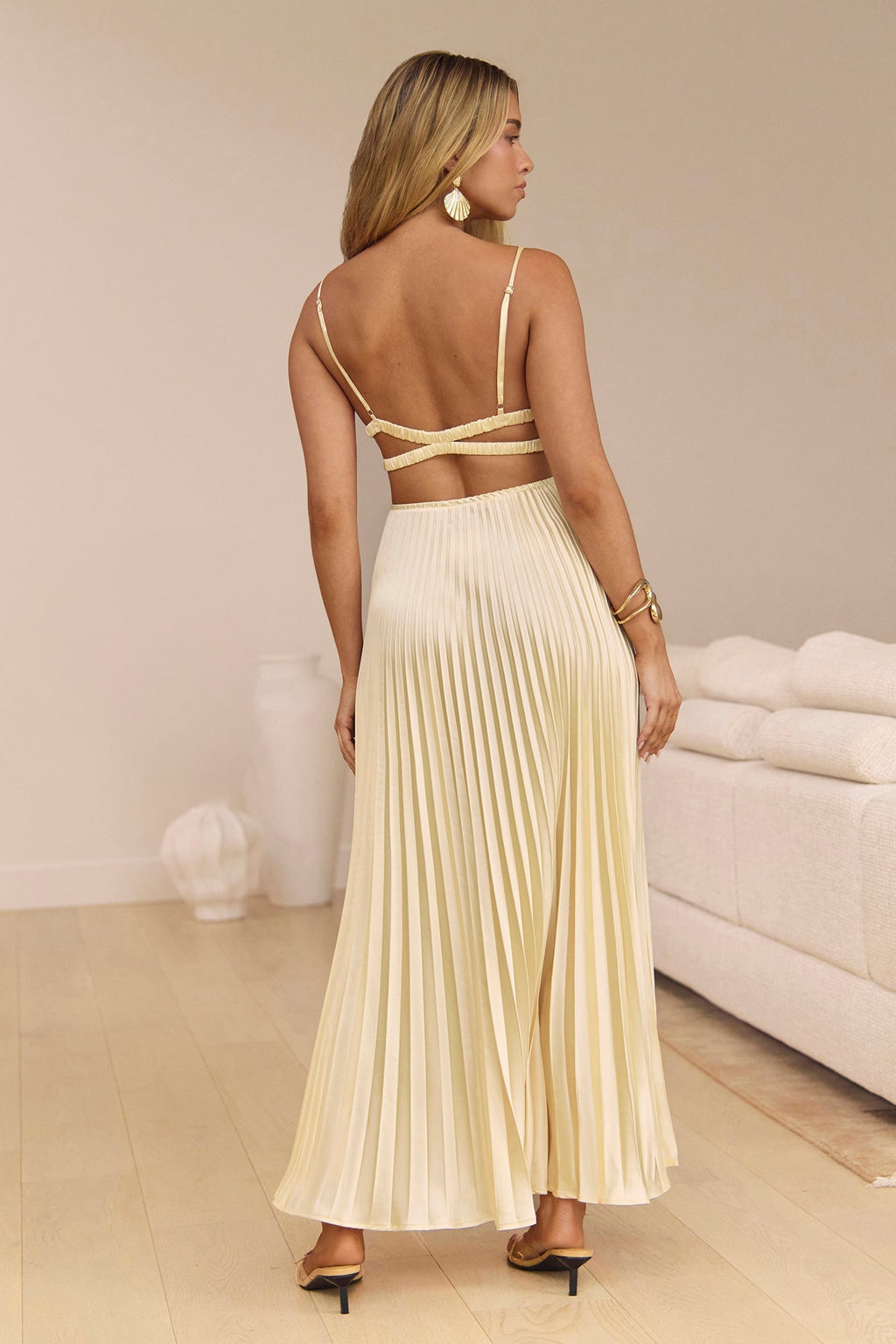 Ray Of Sunlight Plisse Satin Maxi Dress Yellow