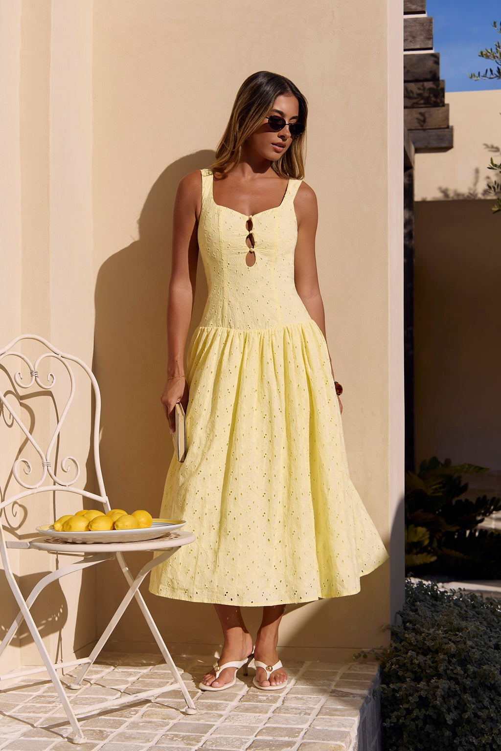 Romance Stitched Maxi Dress Lemon