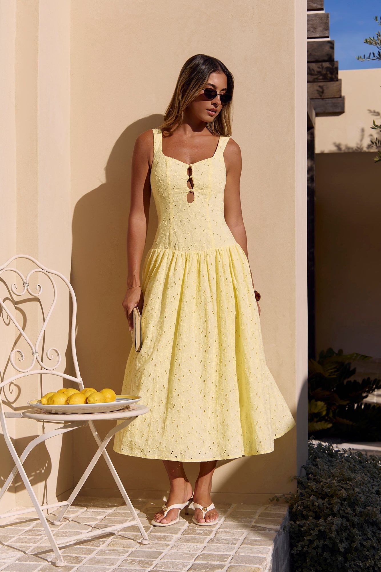 Romance Stitched Maxi Dress Lemon
