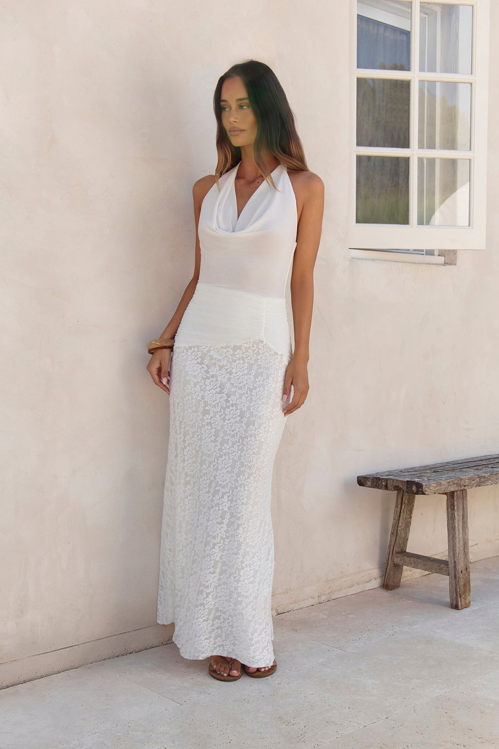 Fly To Paradise Mesh Halter Maxi Dress White