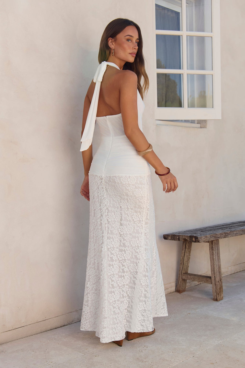 Fly To Paradise Mesh Halter Maxi Dress White