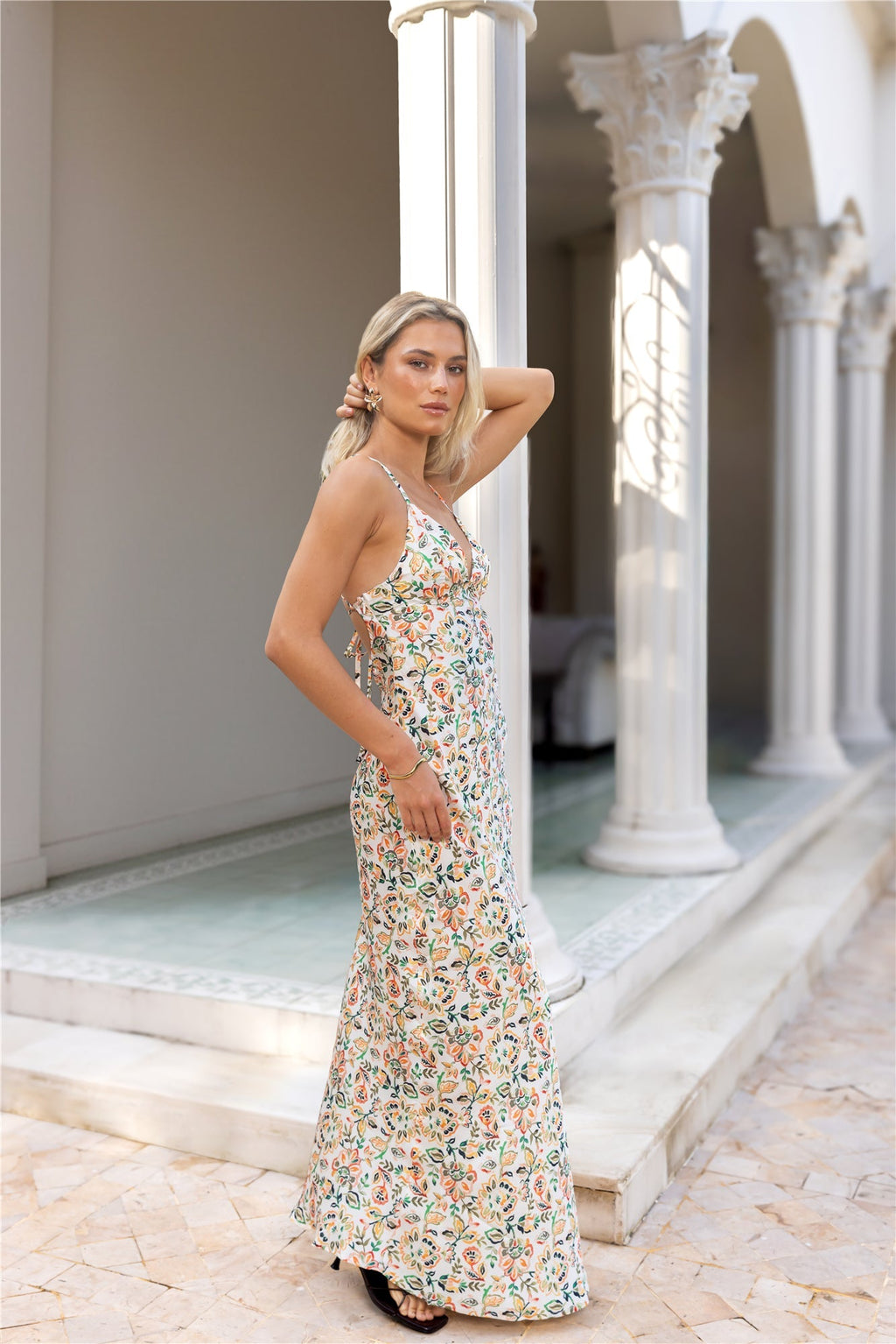 Floral Escape Satin Maxi Dress Multi