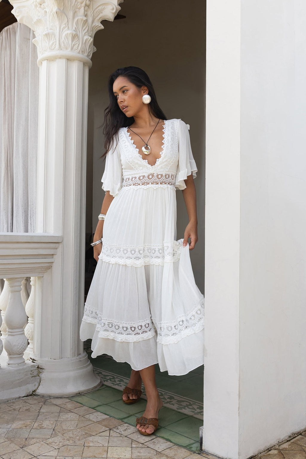 Cowboy Midi Dress White