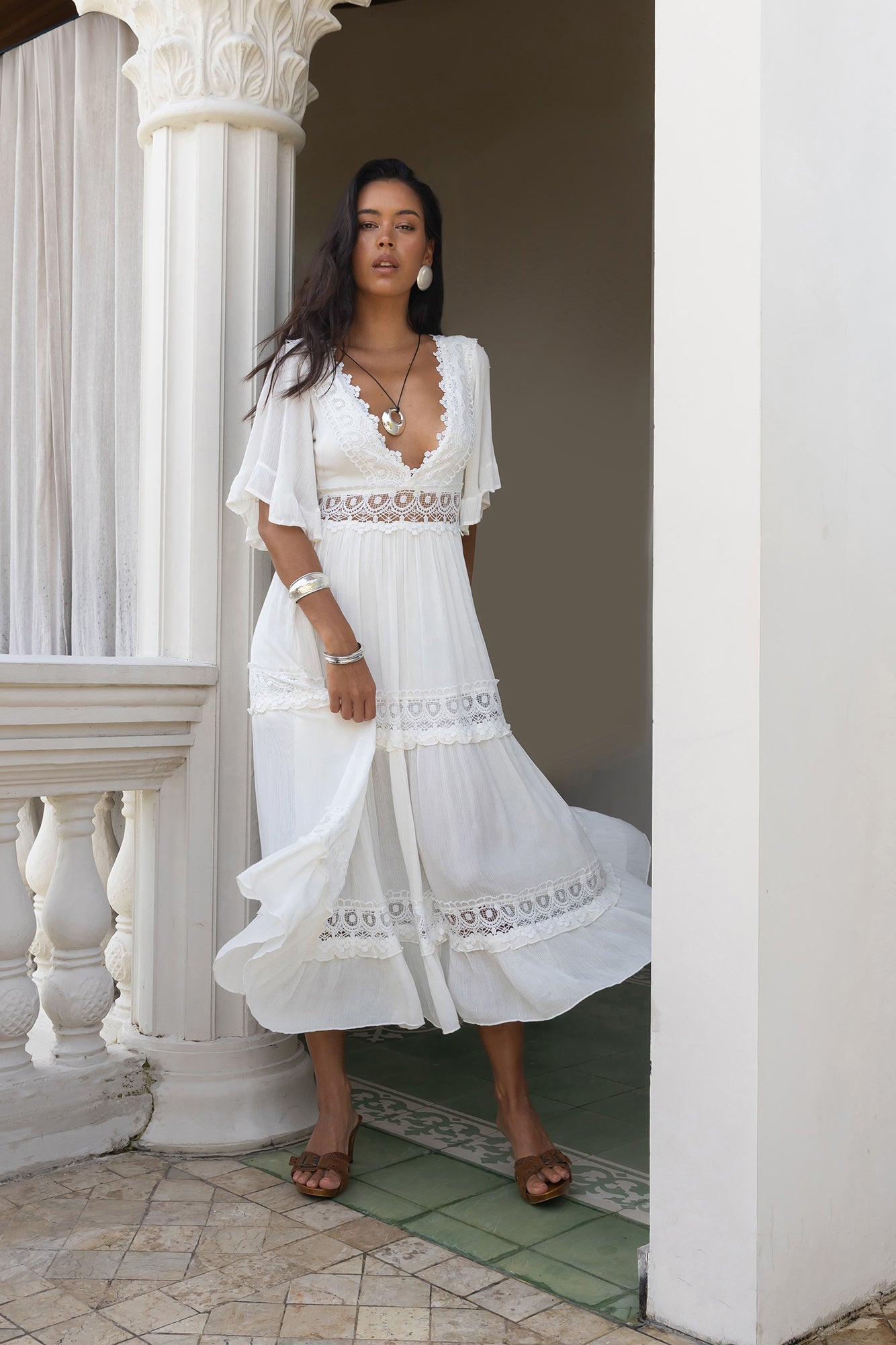 Cowboy Midi Dress White