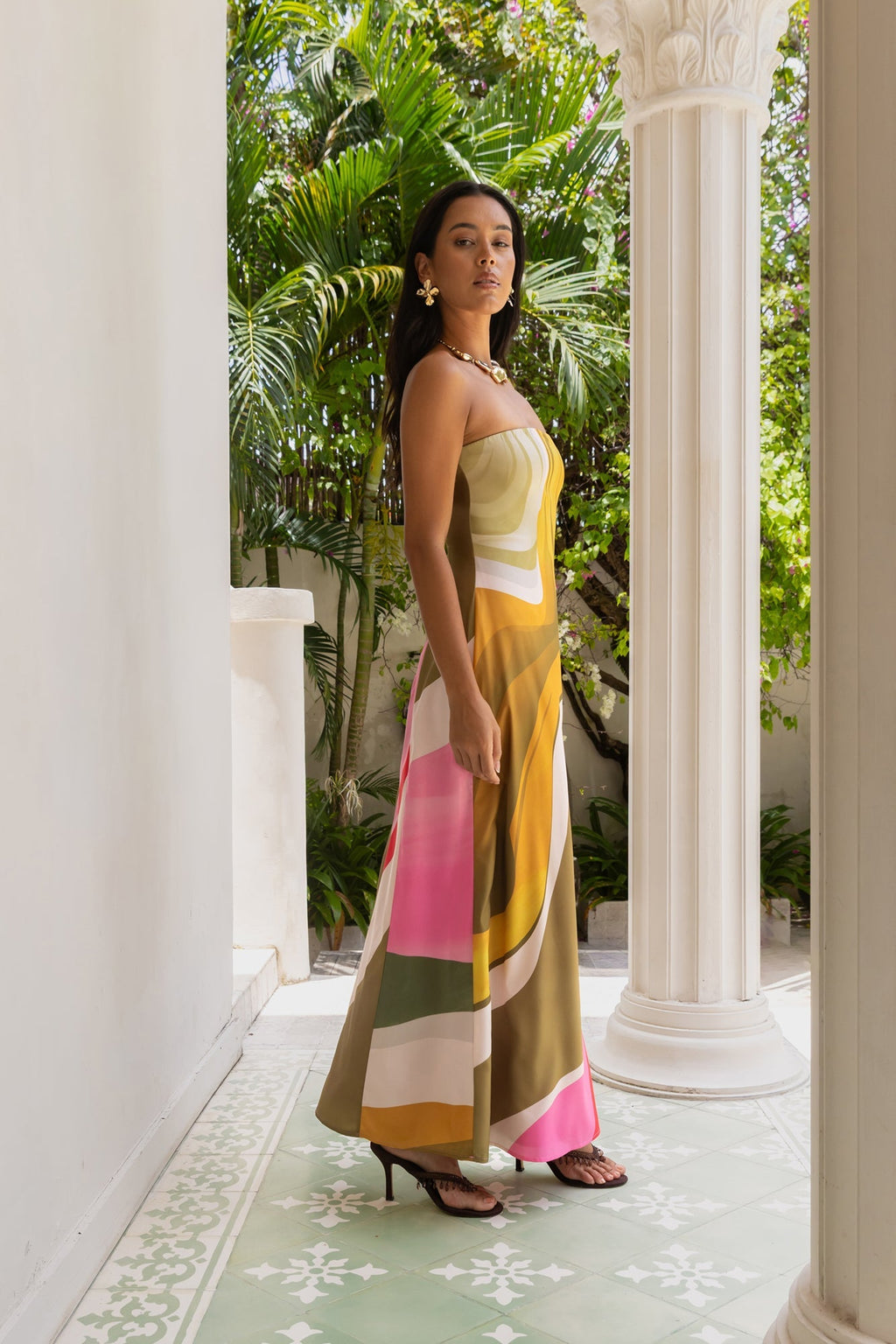 Tropical Daze Strapless Maxi Dress Green