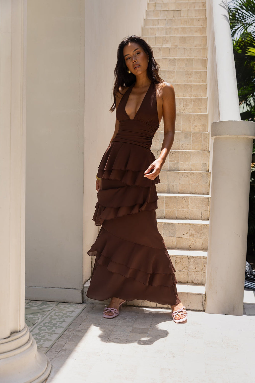 Path Of Fate Halter Maxi Dress Brown